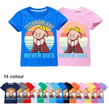 Technoblade Never Dies Децата за Монети Лятна Забавна Тениска с Принтом за момчета, тениска с изборите, Ежедневни Тениски, Модни Градинска Тениска