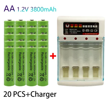 100% Оригинална качествена акумулаторна батерия 1,2 НА AA 3800 mah Ni-MH акумулаторна батерия 1,2 В 2A + зарядно устройство