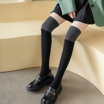 Контрастните Цветни Чорапогащи До Коляното, Дамски Дълги Чорапи За Момичета, Модни Чорапи До Бедрото,