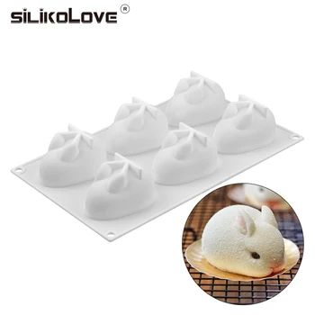SILIKOLOVE Нови Форми за Украса на Тортата Силиконови 3D Форма за Торта със Заек-Заек Силиконови Форми за Печене на Десерт Муса 6 Форми