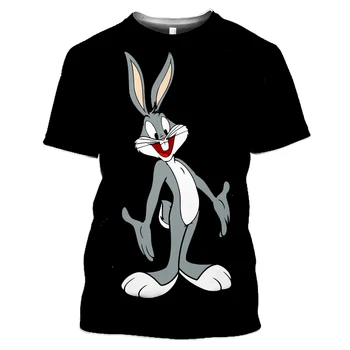 3D Мъжка тениска с изображение на Заек, Черна тениска, Потник в стил Харадзюку, Летните Забавни тениски с Къс ръкав, Тениска с изображение на животни, мъжки XXS-6XL