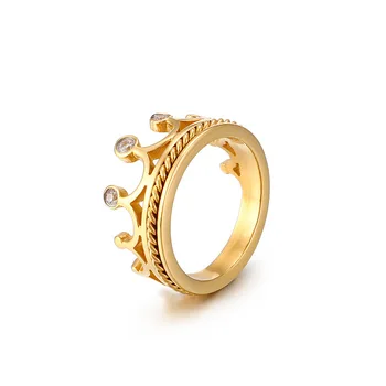 западна дизайнерски короната женски сватбени и годежни пръстени за момичета африка дубай 18 За позлатени бижута от неръждаема стомана