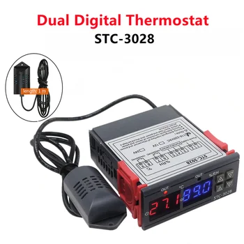 Двоен Дигитален Термостат за Контрол на Температурата И Влажността на STC-3028 Термометър, Влагомер Инкубатор Контролер AC 220V DC 12 В 24 В