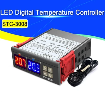 Двоен Дигитален Регулатор на температурата на Два Релейни Изхода Термостат Терморегулятор 10A Отопление Охлаждане STC-3008 12 В 24 В 220 В