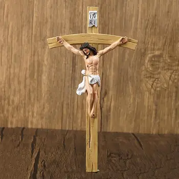 Религия Статуетка Стенен Кръст от Смола Разпятие Ръчно Рисувани Разпъването на кръст Исус е Прикован на Кръста Украса на Дома Параклис