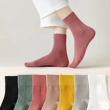 Чорапи Дамски Пролетно-есенни дишащи чорапи от чист памук, абсорбиращи потта, Обикновена Чорапи-тръба, японски дамски чорапи
