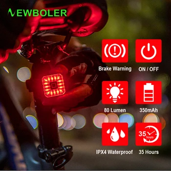NEWBOLER Ярък Интелигентен Мотор Задна Светлина USB Акумулаторна Сензор за Спиране на Велосипеди Фенер Задни Led Велосипеден Защитен Задна Светлина Аксесоари