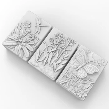 3D Силиконови форми на Цвете, пеперуда правоъгълник сапун форма на занаят САМ Формата на ръчно изработени сапуни форма