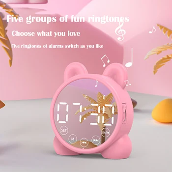 Сладък Детски Bluetooth Високоговорител Alarm Clock Детски Сън Нощни Alarm Clock Спалня Детски Електронни Часовници За Повторение На Алармата