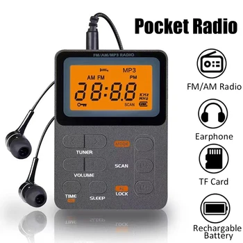 Джобен AM/FM-Радио Преносим LCD Дисплей, Радио Мини MP3 Плейър със Слушалки Универсален Walkman Подкрепа TF Карти за Възпроизвеждане на