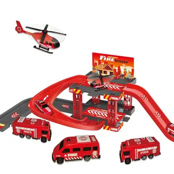 Креативен песен играчка кола, многоетажен паркинг, модел на сградата, пожарна полицейска домакински машина, подарък за момче