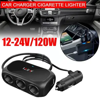 Универсален 12 В 24 В 3-Лентов Запалки С Няколко USB Черна Кола Двоен Сплитер резервни Части ABS Вътрешно Зарядно за Автомобил Адаптер I0S9