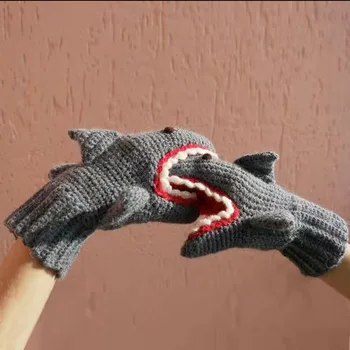 Нови 3D Коледни ръкавици с акули за есен/зима 2022 година, топли плетени калъф за ръкавици с пръсти