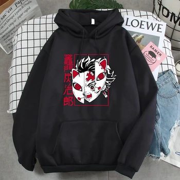 Hoody Demon Slayer Kamado Tanjirou Японски Аниме Пуловер С Качулка За Мъже, Удобна Реколта Мъжки Hoody, Ежедневни Блузи, Модни